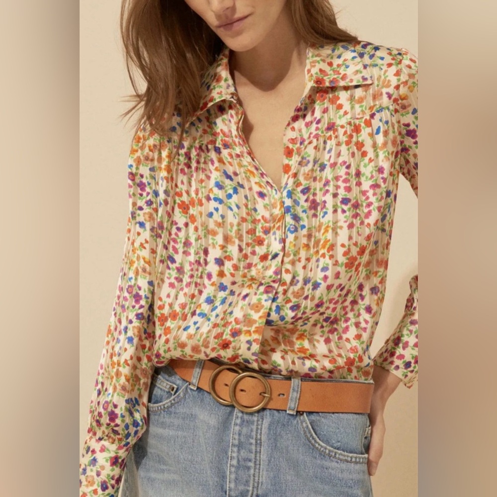 ba&sh Lady Shirt Vibrant Floral Rive White Size 2